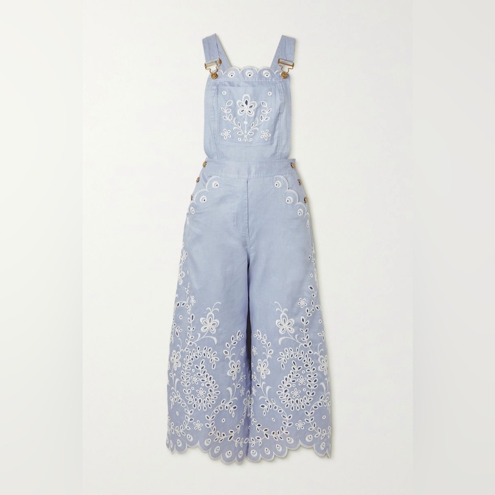 ZIMMERMANN Clover Cropped Broderie Anglaise Linen Jumpsuit size 0P - Picture 1 of 12